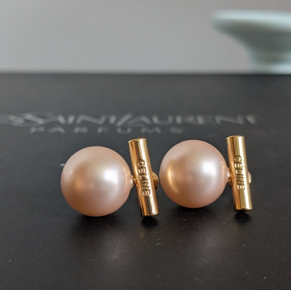 Celine Gold and Pink Pearl Stud Earrings - Picture 1 of 6